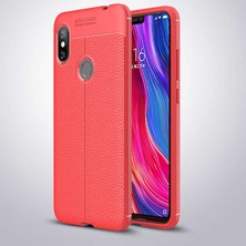 Tekno Grup Xiaomi Redmi Note 6 Pro Kılıf Ultra Korumalı Deri Desenli Lüx Niss Silikon Kılıf + Nano Ekran Koruyucu Kırmızı