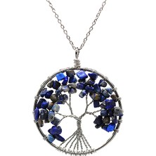 Chavin Lapis Doğaltaş Tel Sarma 7 Çakra Ağaç Kadın Kolye EE68MV