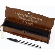 Kalemhane Kişiye Özel Ahşap Kutu + Roller Kalem Gold Krom