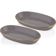 The Mia Basic Oval Servis Gri - 29 cm 2'li Set