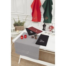 Upline 2'li Tea Towel Yıldız Nakışlı Bordo & Gri 50 x 70 cm Kurulama Bezi Seti