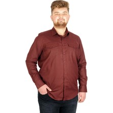 ModeXL  Erkek Gömlek Gabardin Çift Cep 20360 Mürdüm