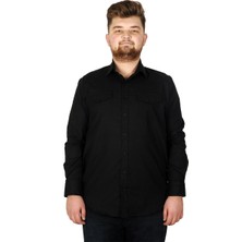 ModeXL Erkek Gömlek Ukol Gabardin Çift Cep 20360 Siyah