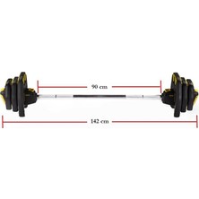 Avec Profesyonel Ayarlanabilir Barbell ve Ağırlık Seti 142 cm 20 kg Sarı