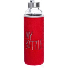 My Bottle Kadife Kılıflı Cam Matara Sağlıklı Kırmızı Su Şişesi Kılıflı 470 ml