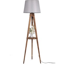 Sehbalı Tripod Yanık Lambader Pramit Hasır Gri Abajurlu