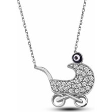 Adal Silver Kadın 925 Ayar Gümüş Bebek Arabası Rodyumlu Kolye