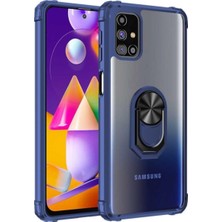 CaseArt Samsung Galaxy M31S Kapak Şeffaf Yüzüklü Kenar Korumalı Standlı Kılıf Lacivert