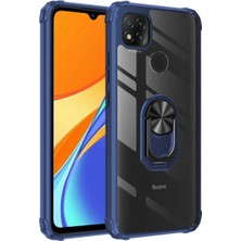 CaseArt Xiaomi Redmi 9c Kapak Şeffaf Yüzüklü Kenar Korumalı Standlı Kılıf Lacivert