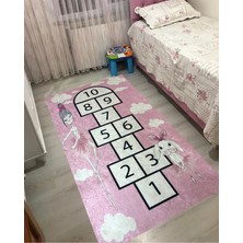 STY Home Çocuk Tavşan Seksekkaymaz Tabanlı Yıkanabilir Halı Kilim Yolluk Dijital Bask Pembe