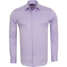 MAKROM Lila Erkek Gömlek Yaka Slim ve Regular Fit Pamuklu Dokuma Uzun Kollu Gömlek