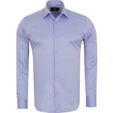 MAKROM Mavi Erkek Gömlek Yaka Slim ve Regular Fit Pamuklu Dokuma Uzun Kollu Gömlek