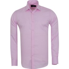 MAKROM Pembe Erkek Gömlek Yaka Slim ve Regular Fit Pamuklu Dokuma Uzun Kollu Gömlek
