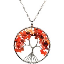 Chavin Doğal Akik Taşlı Tel Sarma 7 Çakra Ağaç Kadın Kolye EE68KH