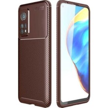 Case 4U Xiaomi Mi 10T Pro Kılıf Rugged Armor Karbon Desenli Lüx Negro Silikon Arka Kapak Kahverengi