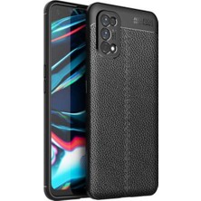 Case 4U Oppo Realme 7 Pro Kılıf Rugan Armor Deri Görünümlü Yüksek Kalite Silikon Niss Siyah