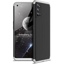 Case 4U Oppo Realme 7 Pro Kılıf 3 Parçalı Tam Koruma Sert Mika Ays Kapak Siyah Gümüş