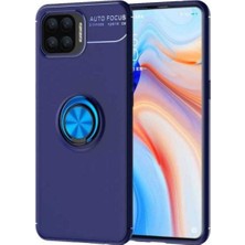 Case 4U Oppo Reno 4 Lite Kılıf Autofocus Shockprof Ravel Yüzüklü Standlı Slikon Kapak Lacivert