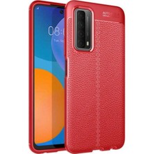 Case 4U Huawei P Smart 2021 Kılıf Rugan Armor Deri Görünümlü Yüksek Kalite Silikon Niss Kırmızı