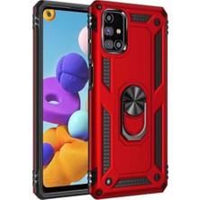 Case 4U Samsung Galaxy M31S Uyumlu Kılıf Çift Katmanlı Yüzüklü Manyetik Vega Kapak Kırmızı