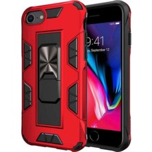 Case 4U Apple iPhone SE 2022 / SE 2020 / iPhone 8 / iPhone 7 Kılıf Darbeye Dayanıklı Standlı Mıknatıslı Arka Kapak Volve Kırmızı