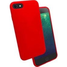 Case 4U Apple iPhone SE 2022 / SE 2020 / iPhone 8 / iPhone 7 Kılıf Lüks Mat Silikon Kadife İç Yüzey Silk Arka Kapak Kırmızı