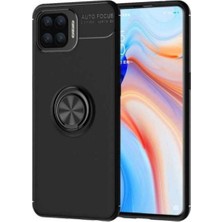 Case 4U Oppo Reno 4 Lite Kılıf Autofocus Shockprof Ravel Yüzüklü Standlı Slikon Kapak Siyah