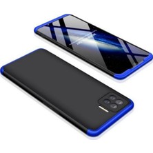 Case 4U Oppo Reno 4 Lite Kılıf 3 Parçalı Tam Koruma Sert Mika Ays Kapak Siyah Mavi