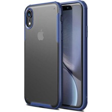 Apple iPhone Xr Kılıf Armor Serisi Transparan Arka Yüzey Renkli Köşe Korumalı Volks Tank Zırh Silikon Lacivert