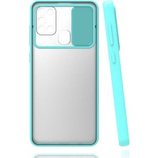 noktaks - Samsung Galaxy A21S - Kılıf Slayt Sürgülü Arkası Buzlu Lensi Kapak - Turkuaz - T15439