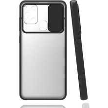 noktaks - Samsung Galaxy A21S - Kılıf Slayt Sürgülü Arkası Buzlu Lensi Kapak - Siyah - T15439