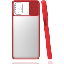 noktaks - Samsung Galaxy M51 - Kılıf Slayt Sürgülü Arkası Buzlu Lensi Kapak - Kırmızı - T15444