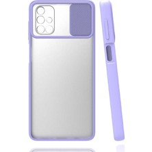 noktaks - Samsung Galaxy M51 - Kılıf Slayt Sürgülü Arkası Buzlu Lensi Kapak - Lila - T15444