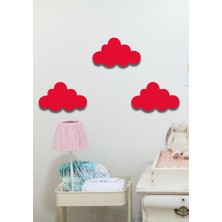 Hellove Kırmızı Bulut 3'lü Set Bulut Ahşap Duvar Dekoru Çocuk Odası Süsü