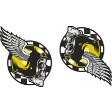 Sticker Fabrikası Kasklı Kanaltı Kurukafa 2 Adet Kuru Kafa Sticker 00549