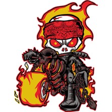 Sticker Fabrikası Alevli Motosiklet Sürücüsü Kurukafa Kuru Kafa Sticker 00533