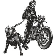 Sticker Fabrikası Motorcu Kurukafa Motor ve Köpek Kuru Kafa Sticker 00545
