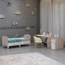 Garaj Home Sude Beyaz Membran Country Asansörlü Beşik - Yatak ve Uyku Seti Kombinli
