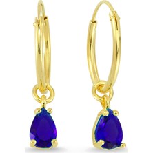 Altın Sepeti Altınsepeti Gümüş Sarı Lacivert Damla Taş Halka Küpe G132KPT5R2