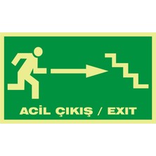 İzmir Serigrafi Fotolümen Acil Çıkış / Exıt (Sağ Merdiven) (Kendinden Yapışkanlı Etiket) 15 x 30 cm