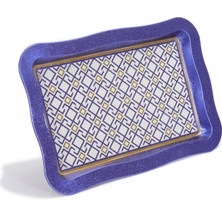 Evle Sultan Desenli 238x358 mm Dikdörtgen Metal Dekoratif Sunum Tepsisi - Mavi Beyaz