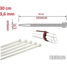 Pemsan 30CM x 3,6mm Plastik Cırt Kelepçe ( Kablo Bağı ) Saydam-Beyaz