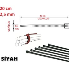 Pemsan 20CM x 2,5mm Plastik Cırt Kelepçe ( Kablo Bağı ) Siyah