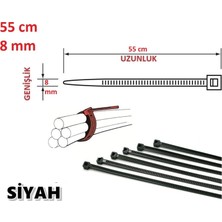 55cm x 8mm Plastik Cırt Kelepçe (Kablo Bağı) Siyah