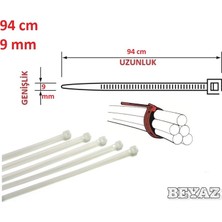 94cm x 9mm Plastik Cırt Kelepçe (Kablo Bağı) Şeffaf-Beyaz