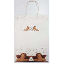 Koroplast Kağıt Çanta Melek Desen Büküm Saplı Beyaz Kraft 25Lİ 37X26X11 cm