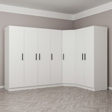 Minar Kale 7 Kapak Modern Köşe Zincir Dolap Beyaz Suntadan Üretilmiş 440 cm Genişlik