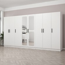 Minar Kale 8 Kapak Aynalı 4 Çekmece Zincir Dolap - Beyaz