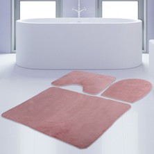 Bonny Home 3'lü Unicolor Pembe Kaymaz Taban Banyo Paspası & Halısı Seti