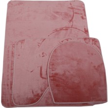 Bonny Home 3'lü Unicolor Pembe Kaymaz Taban Banyo Paspası & Halısı Seti